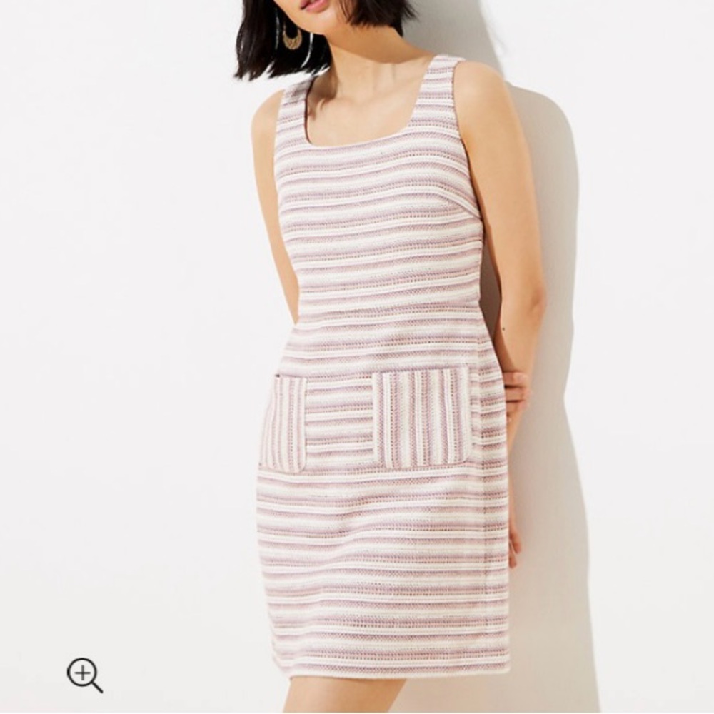 Ann Taylor LOFT Tweed  Dress Ivory Pink Gold Boucle Sleeveless Sheath Tunic 2P